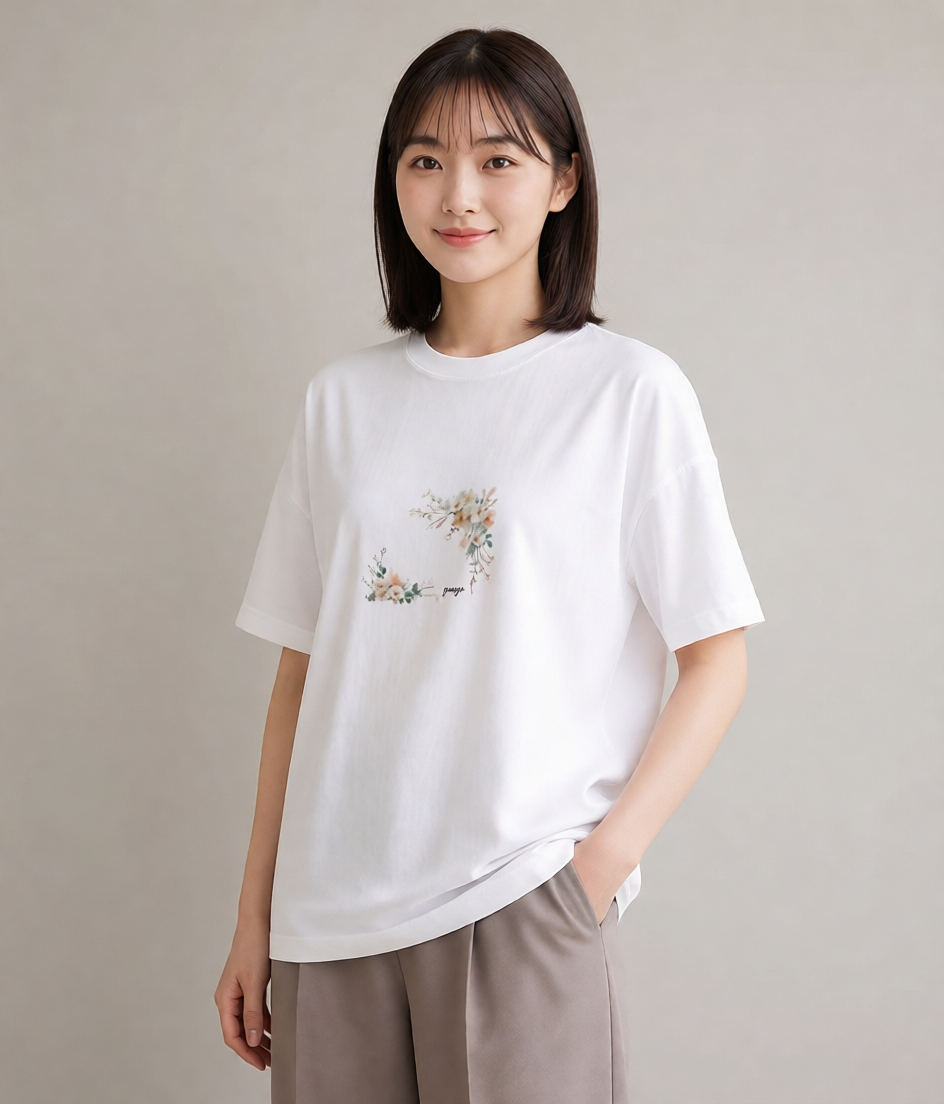 半袖Tシャツ レディース カスミソウ かすみ草 花 花柄 イラスト 手描き風 散歩 お出かけ 白T