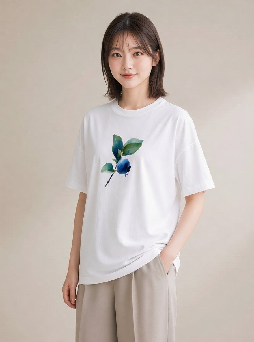 半袖Tシャツ レディース 木の実 植物 ボタニカル イラスト ゆるかわ 友達ギフト 部屋着 白T YMAZO
