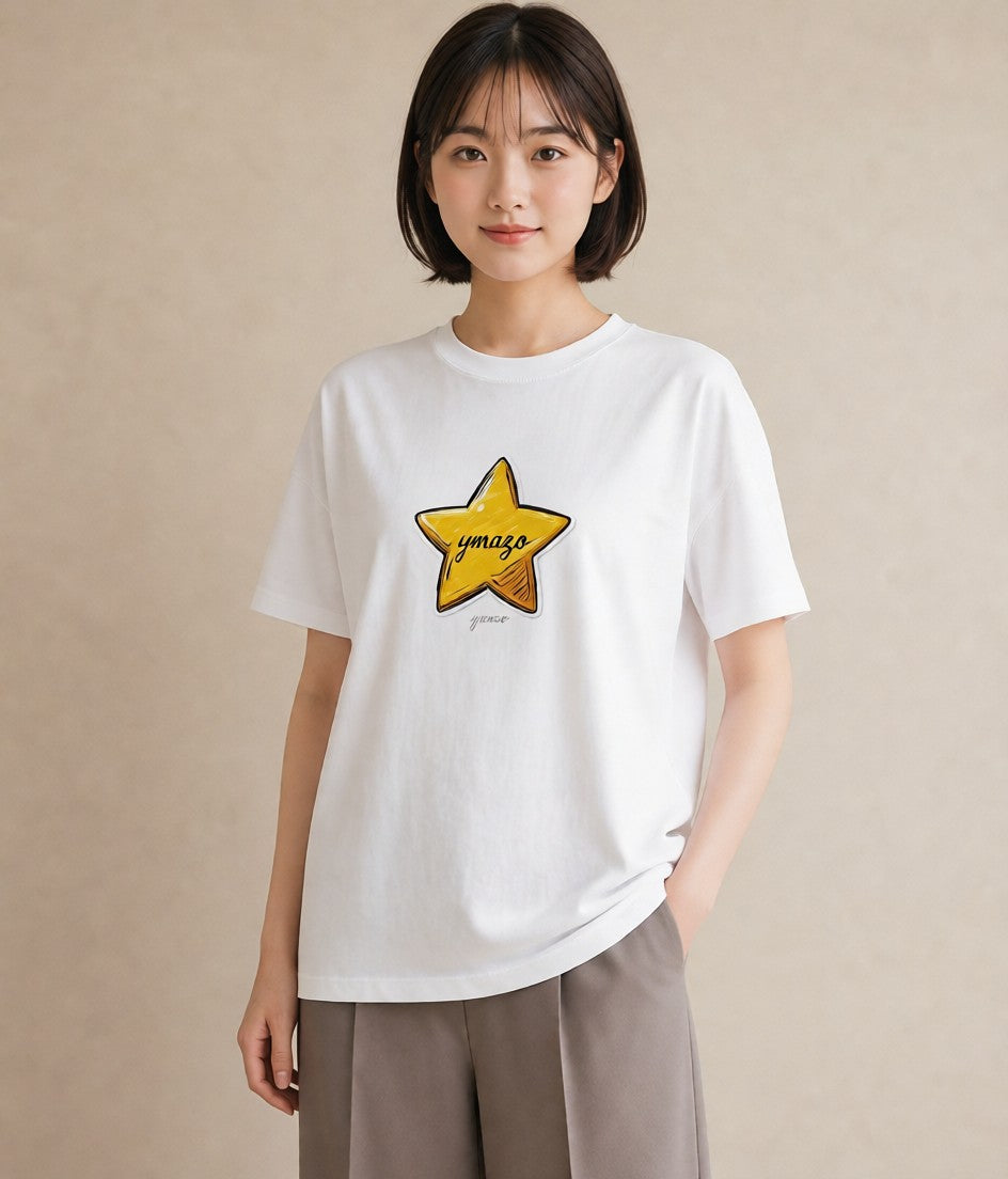 プリントTシャツ レディース 流れ星 星空 宇宙 イラスト アート風 帰省 ラフ 白T YMAZO