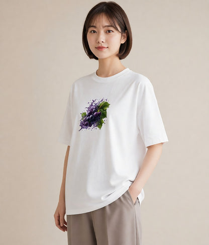 デザインTシャツ レディース ぶどう 葡萄 食べ物 フード イラスト ミニマル カフェ服 クリスマス 白T YMAZO