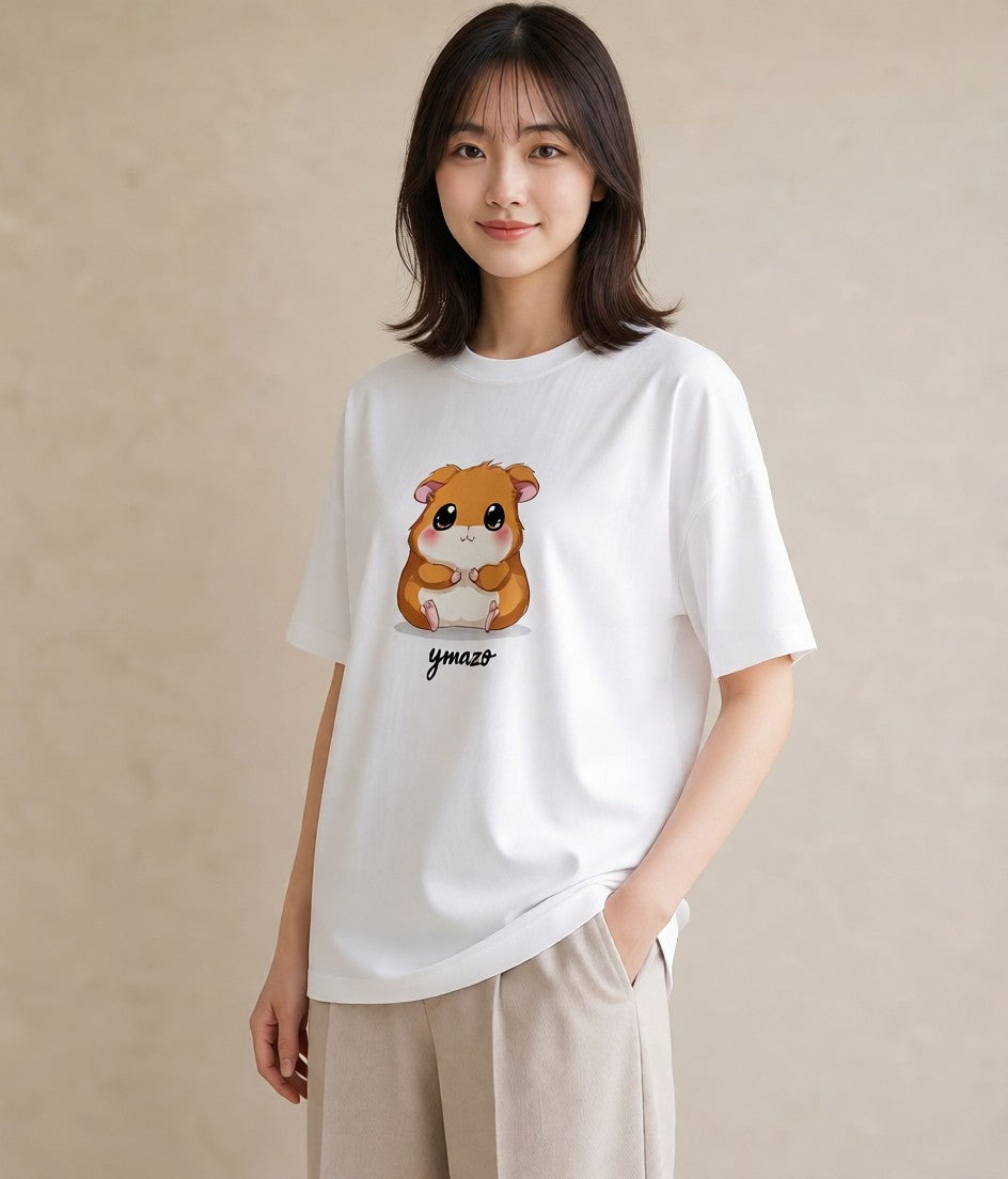 Tシャツ レディース ゴールデンハムスター ペット 動物 イラスト お洒落 帰省 ラフ 白T YMAZO