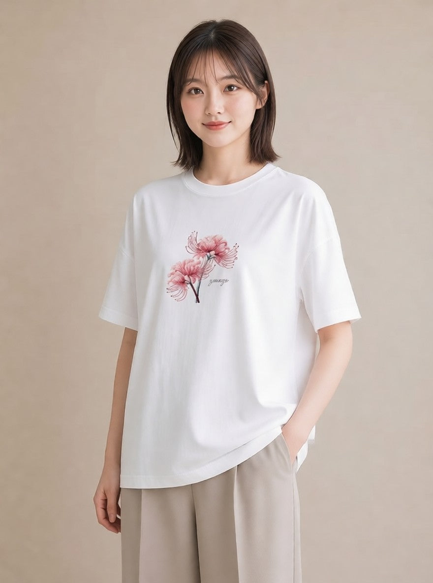 Tシャツ レディース 彼岸花 花 花柄 イラスト 送別ギフト 通勤 白T