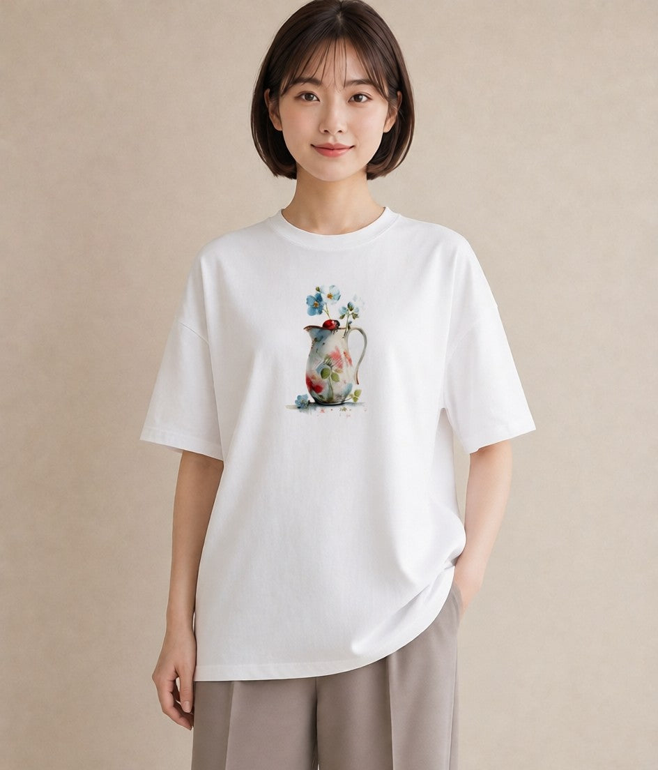 デザインTシャツ レディース てんとう虫 昆虫 虫 イラスト 可愛い レイヤード 友達ギフト 白T YMAZO