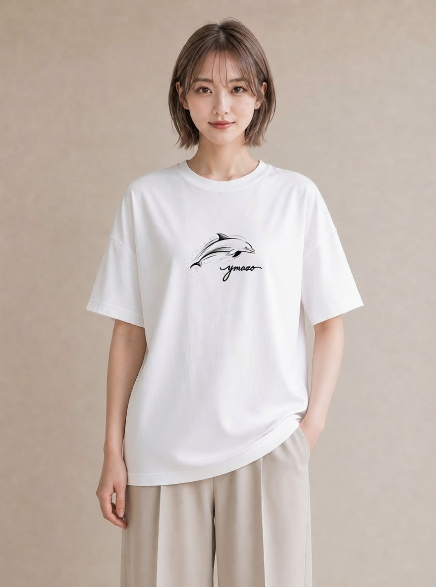 プリントTシャツ レディース イルカ 海の生き物 海 イラスト ヴィンテージ風 おしゃれギフト 社会人 白T YMAZO