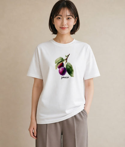 Tシャツ レディース 木の実 植物 ボタニカル イラスト シック 普段着 週末コーデ 白T YMAZO