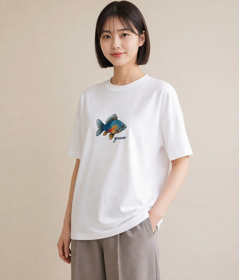 Tシャツ レディース ベタ ペット 動物 イラスト 旅行用 海 白T YMAZO