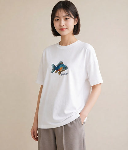 Tシャツ レディース ベタ ペット 動物 イラスト 旅行用 海 白T YMAZO