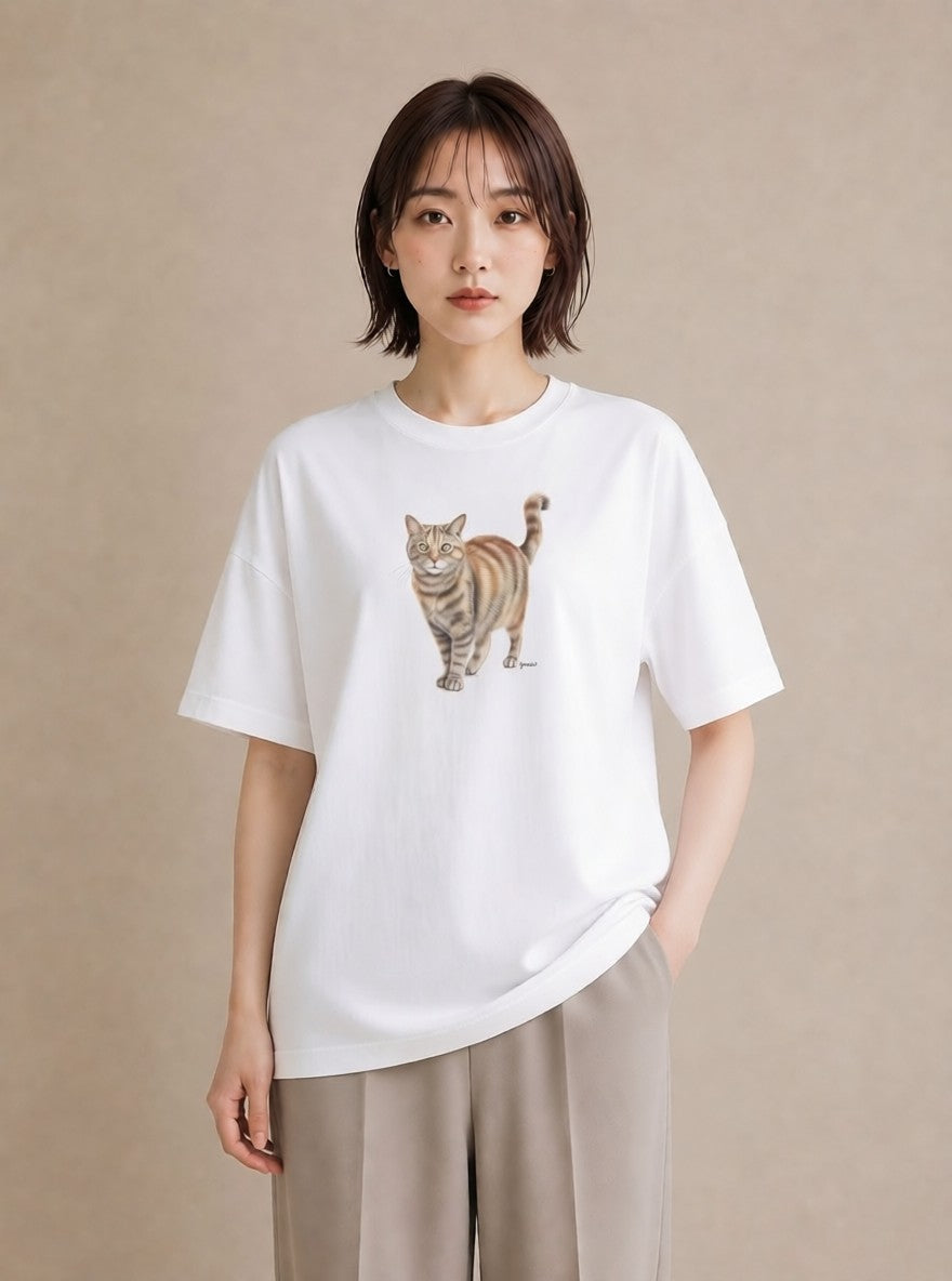 Tシャツ レディース 猫 ねこ イラスト ゆるかわ デート 帰省 白T YMAZO
