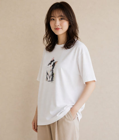 デザインTシャツ レディース アメリカンショートヘア 猫 ねこ イラスト ラフ 友達ギフト 部屋着 白T YMAZO