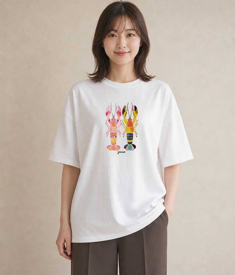 プリントTシャツ レディース エビ 海の生き物 海 イラスト お揃い 親子 白T YMAZO
