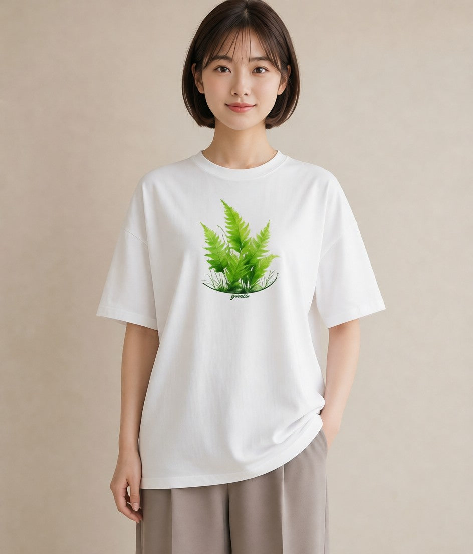 Tシャツ レディース 苔 植物 ボタニカル イラスト 旅行コーデ ミセス 春コーデ 白T YMAZO