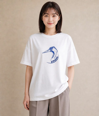 半袖Tシャツ レディース 折り鶴 折り紙 ナチュラル アンティーク イラスト ラフカジュアル 友達ギフト 部屋着 白T YMAZO