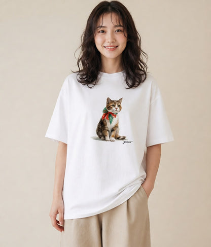 グラフィックTシャツ レディース アメリカンショートヘア 猫 ねこ イラスト きれいめカジュアル 普段着 週末コーデ 白T YMAZO
