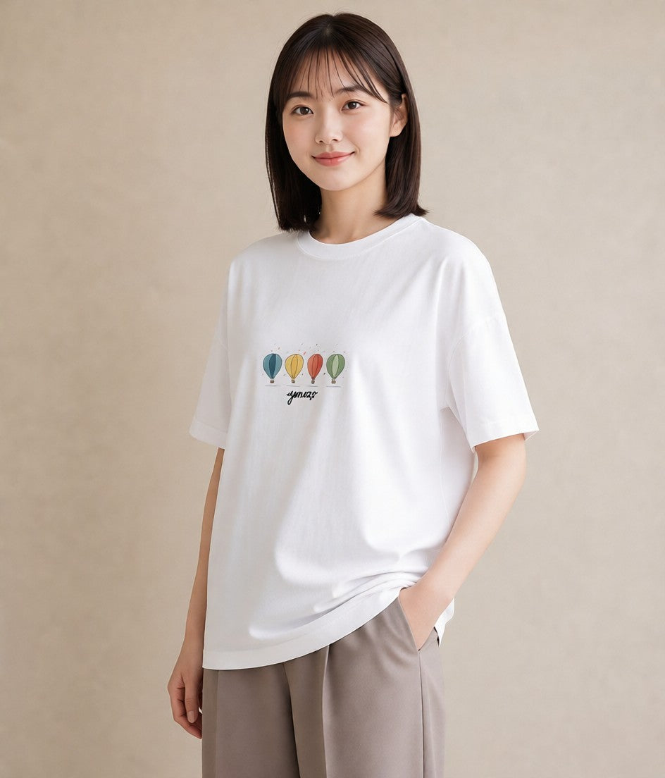 半袖Tシャツ レディース 紙風船 和紙 ナチュラル アンティーク イラスト 淡色 送別ギフト 通勤 白T YMAZO