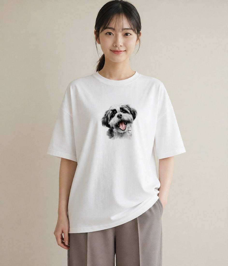 半袖Tシャツ レディース ペキニーズ 犬 いぬ イラスト ニュアンス 親子 20代 白T YMAZO