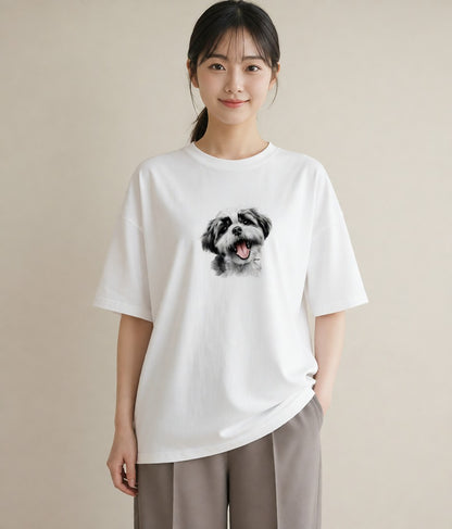 半袖Tシャツ レディース ペキニーズ 犬 いぬ イラスト ニュアンス 親子 20代 白T YMAZO