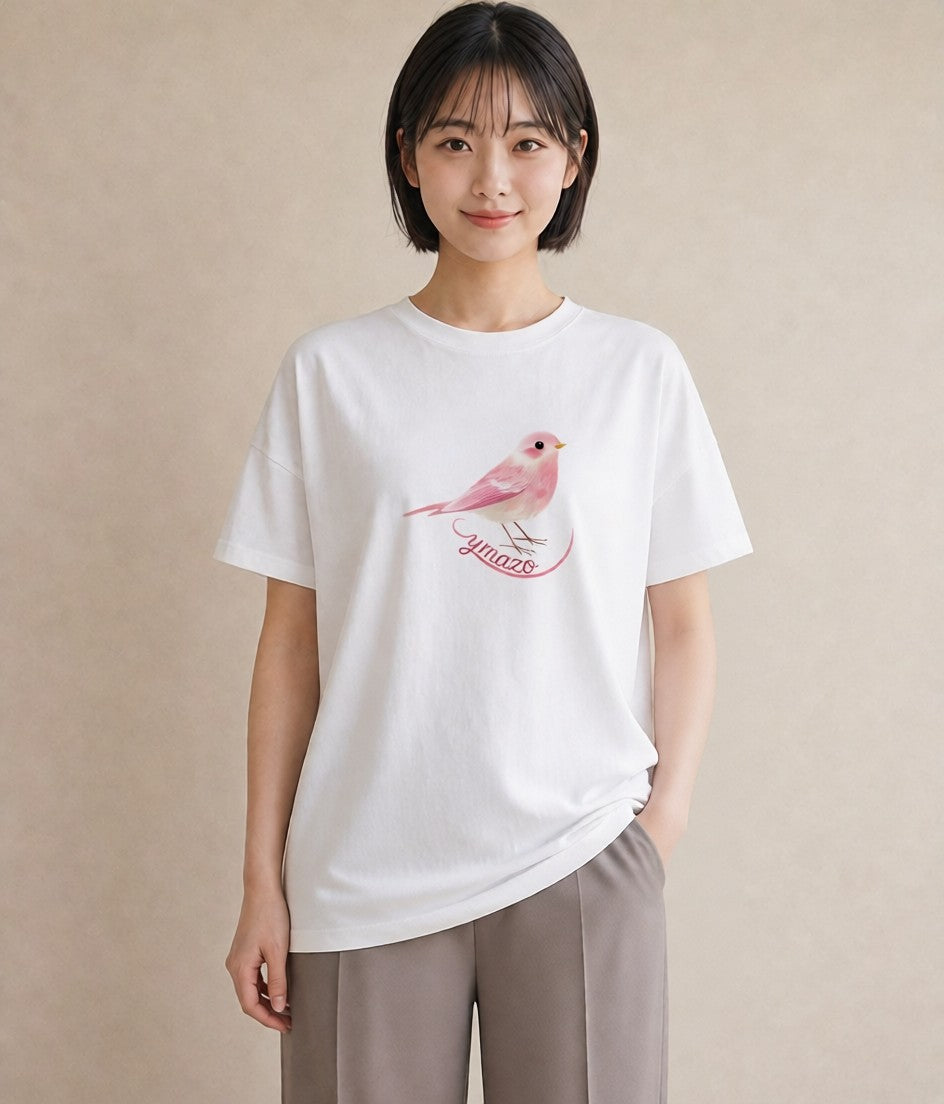 Tシャツ レディース 白文鳥 ペット 動物 イラスト ラフ ミセス 春コーデ 白T YMAZO