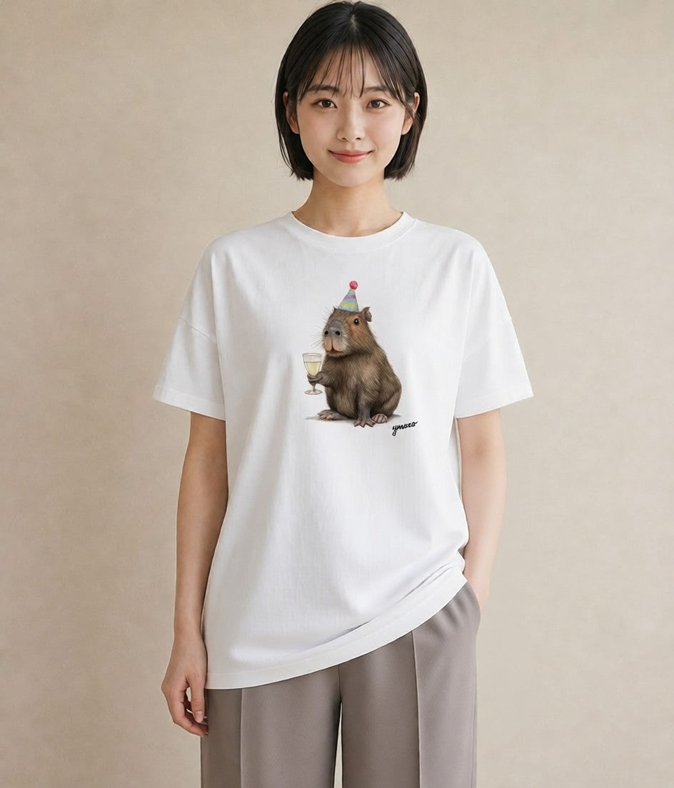 Tシャツ レディース モルモット ペット 動物 イラスト ヴィンテージ風 レイヤード 友達ギフト 白T YMAZO