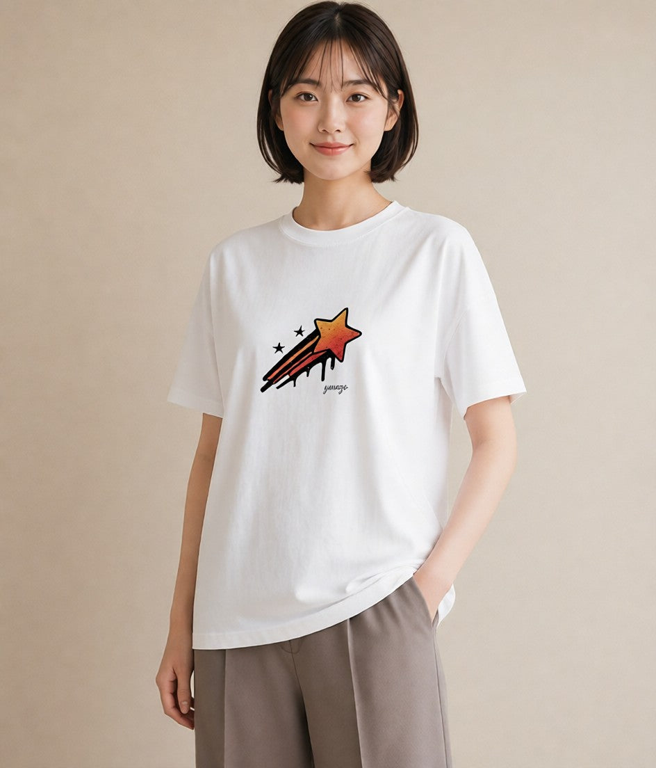 デザインTシャツ レディース 星 星空 宇宙 イラスト カフェコーデ 在宅 公園 白T YMAZO