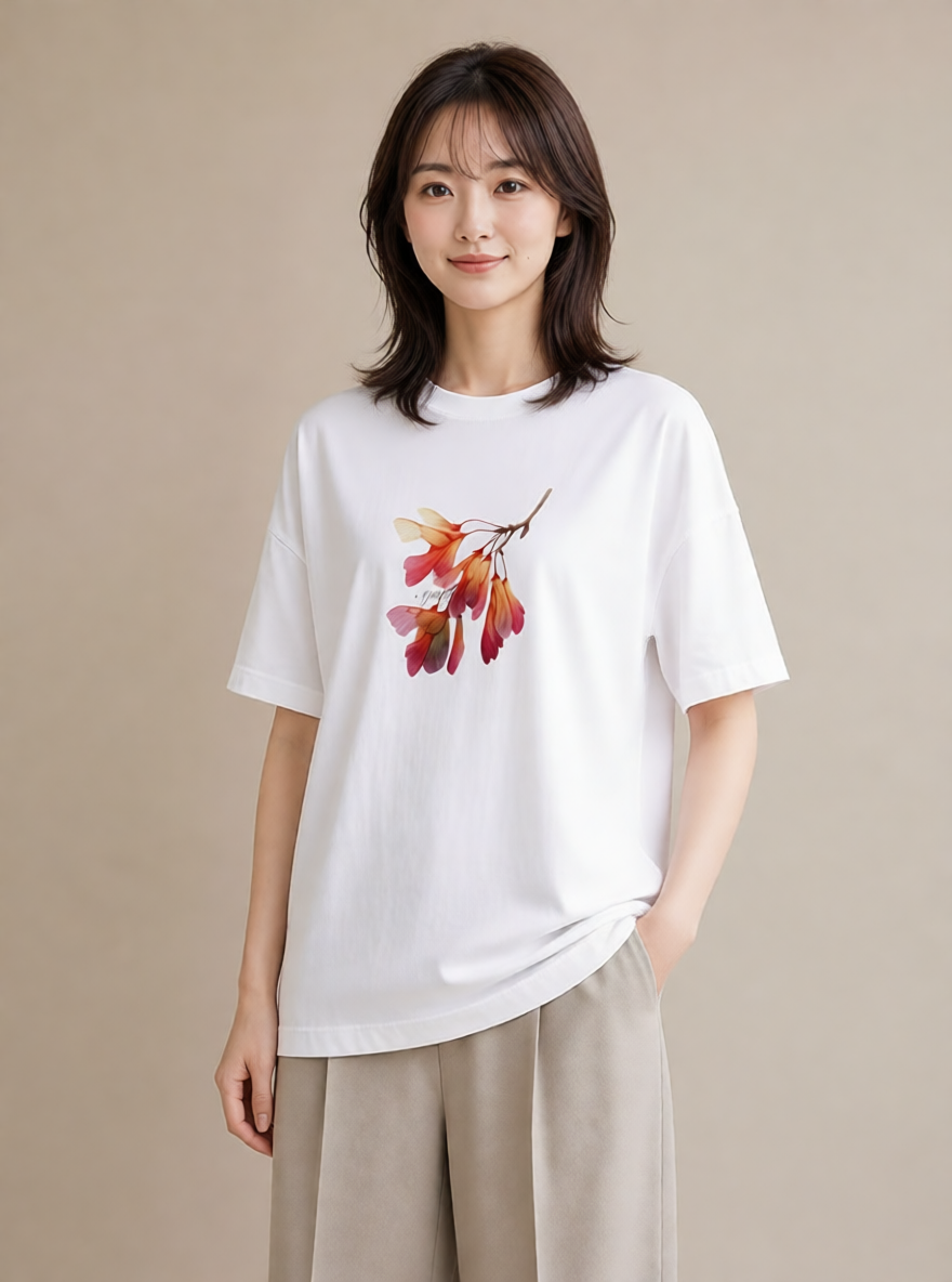 Tシャツ レディース 彼岸花 花 花柄 イラスト 上品 通学 誕生日プレゼント 白T YMAZO