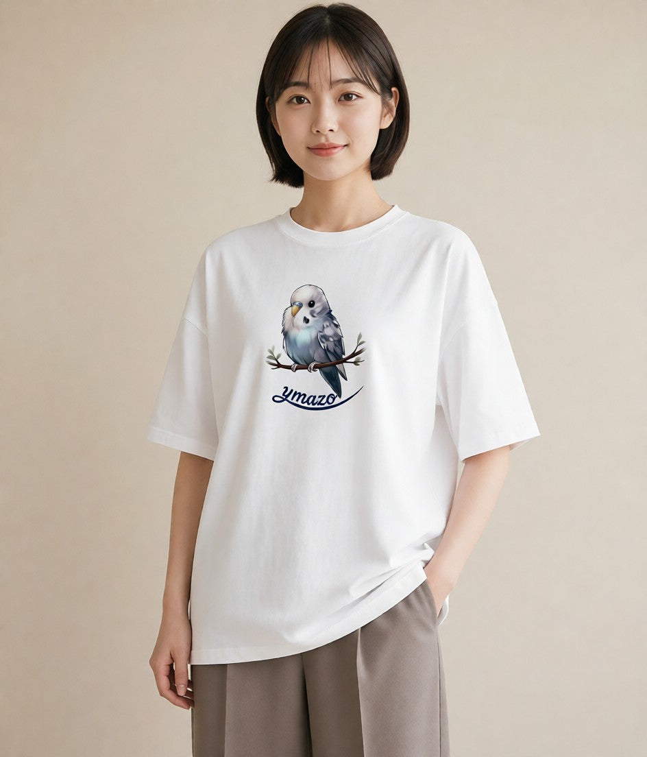 グラフィックTシャツ レディース 遠い家と鳥 風景 鳥 ナチュラル アンティーク イラスト 普段使い 海 カフェ巡り 白T YMAZO