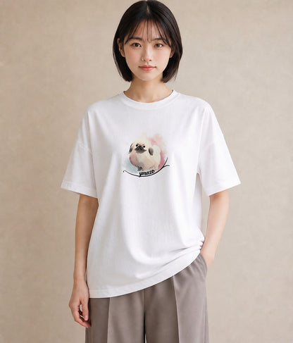 Tシャツ レディース 狆 犬 いぬ イラスト 北欧風 秋コーデ おしゃれギフト 白T YMAZO