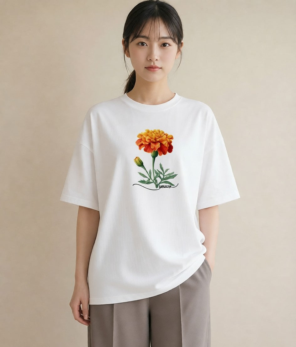 デザインTシャツ レディース カーネーション 花 花柄 イラスト ビーチ デイリーウェア 白T