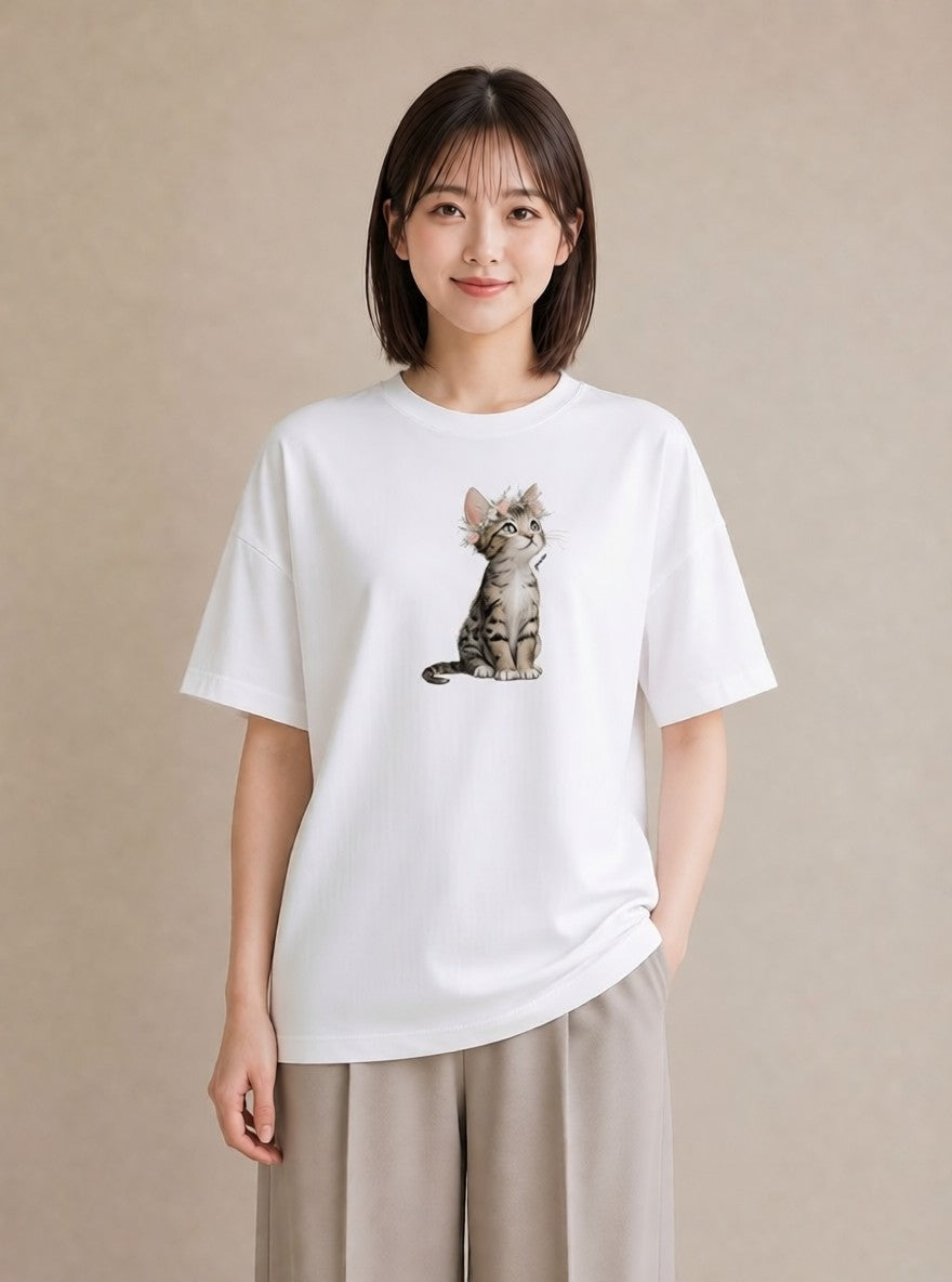 半袖Tシャツ レディース アビシニアン 猫 ねこ イラスト ボタニカル デート 帰省 白T YMAZO