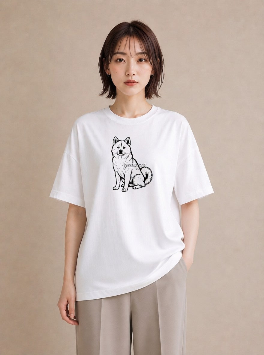 グラフィックTシャツ レディース 秋田犬 犬 いぬ イラスト デイリーウェア 休日 白T YMAZO