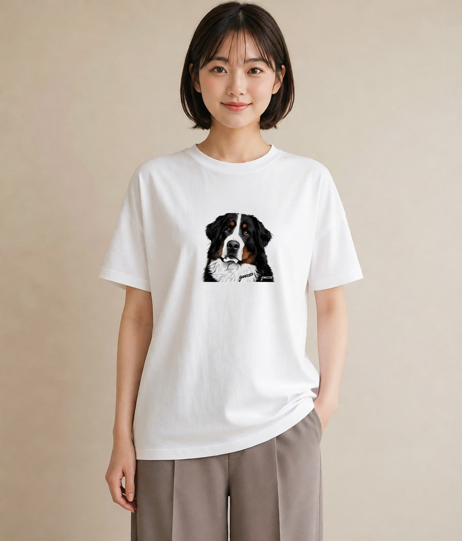 Tシャツ レディース バーニーズマウンテンドッグ 犬 いぬ イラスト 休日コーデ デート 帰省 白T YMAZO