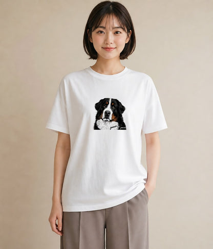 Tシャツ レディース バーニーズマウンテンドッグ 犬 いぬ イラスト 休日コーデ デート 帰省 白T YMAZO