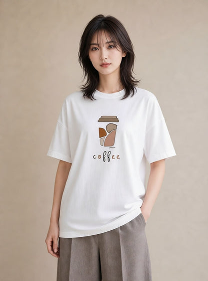 デザインTシャツ レディース カフェ カフェロゴ ロゴ イラスト 韓国風 社会人 女性 白T YMAZO