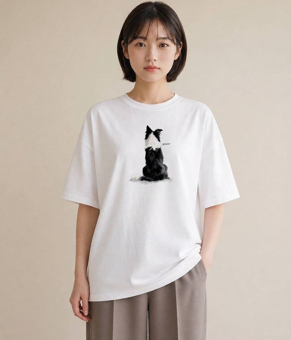 グラフィックTシャツ レディース ボーダーコリー 犬 いぬ イラスト ラフカジュアル お出かけ 普段着 白T YMAZO