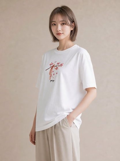 グラフィックTシャツ レディース さくら 桜 サクラ 花 花柄 イラスト きれいめカジュアル 帰省 ラフ 白T