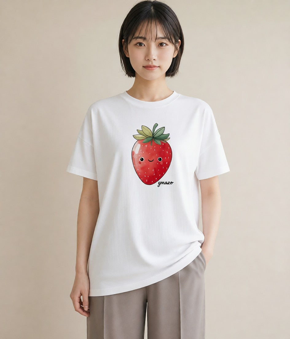 グラフィックTシャツ レディース いちご 苺 ストロベリー 食べ物 フード イラスト ポップ 春コーデ 姉妹 白T YMAZO