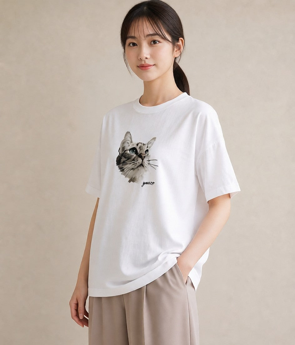 グラフィックTシャツ レディース 愛猫 猫 ねこ イラスト ガーリー おしゃれギフト 社会人 白T YMAZO