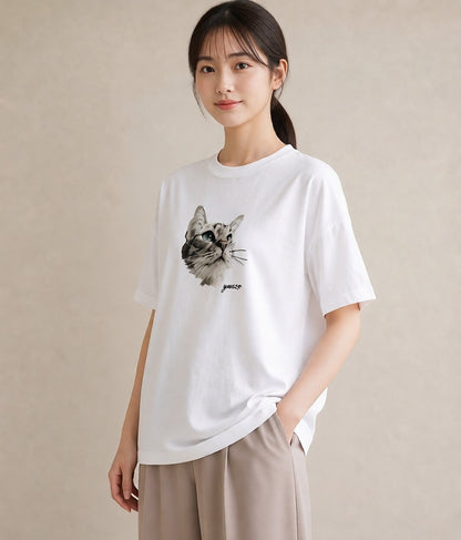 グラフィックTシャツ レディース 愛猫 猫 ねこ イラスト ガーリー おしゃれギフト 社会人 白T YMAZO