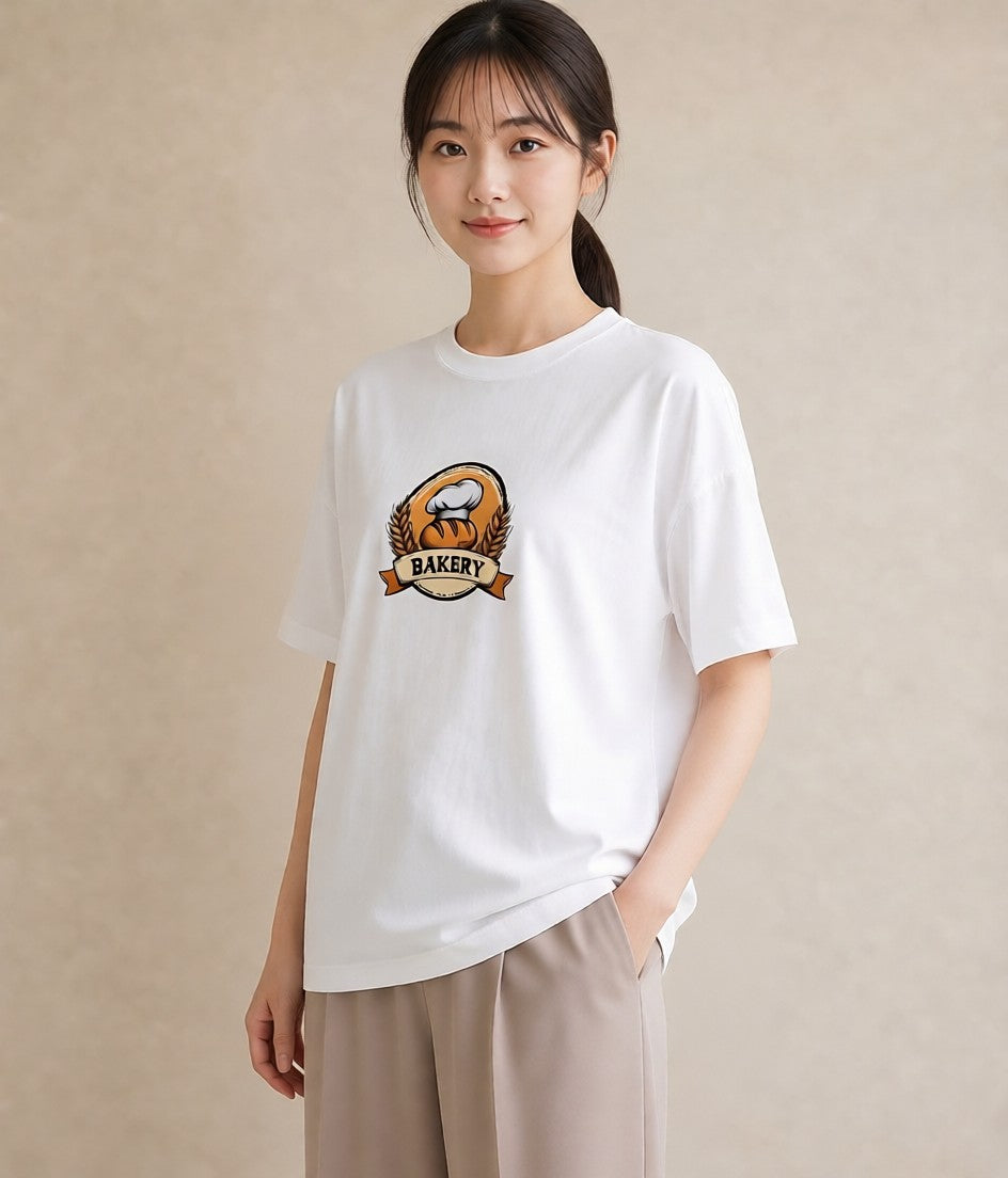 Tシャツ レディース パン ベーカリー イラスト ヴィンテージ風 買い物 夏コーデ 白T YMAZO