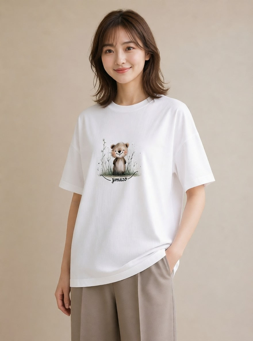 Tシャツ レディース ラッコ 動物 アニマル イラスト 休日コーデ 通学 誕生日プレゼント 白T YMAZO