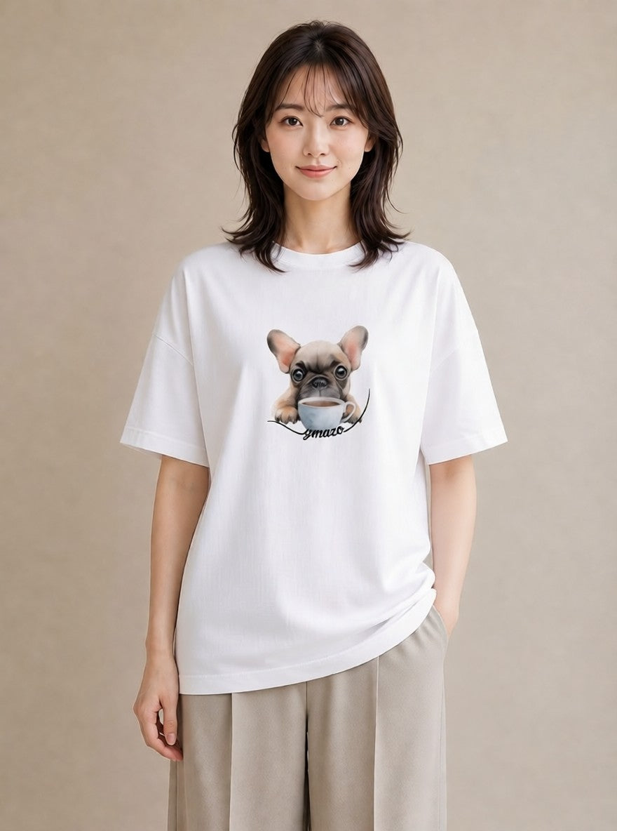 グラフィックTシャツ レディース フレンチブルドッグ フレブル 犬 いぬ イラスト 旅行コーデ ミセス 春コーデ 白T YMAZO