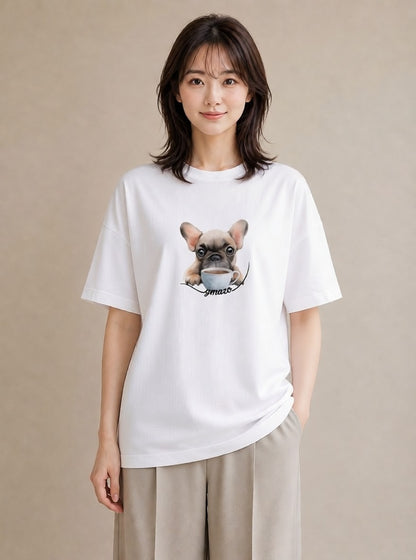 グラフィックTシャツ レディース フレンチブルドッグ フレブル 犬 いぬ イラスト 旅行コーデ ミセス 春コーデ 白T YMAZO