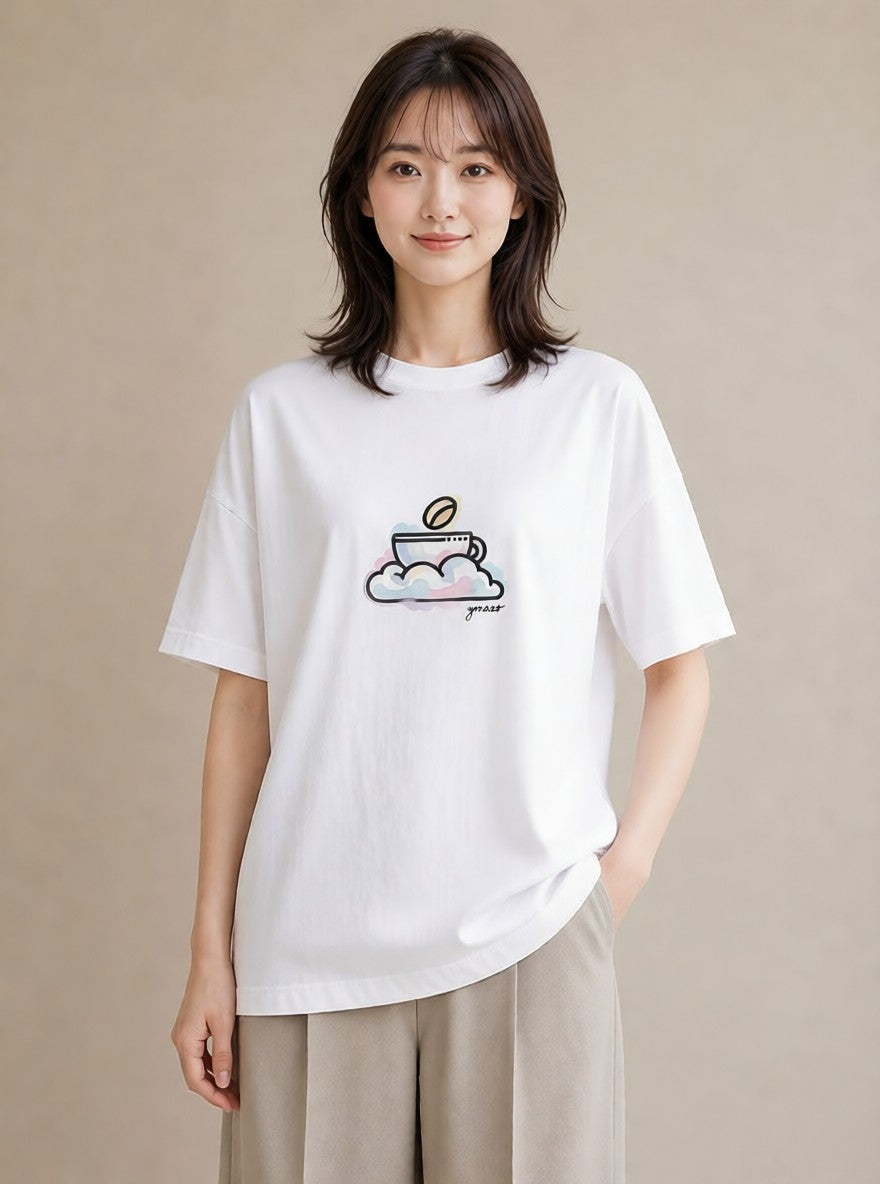 Tシャツ レディース コーヒー カフェ 珈琲 イラスト カフェコーデ クリスマス 旅行 白T YMAZO