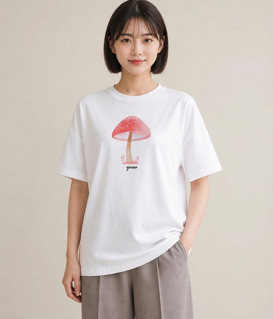 プリントTシャツ レディース 傘 水たまり 雨 ナチュラル アンティーク イラスト ガーリー デート 帰省 白T YMAZO