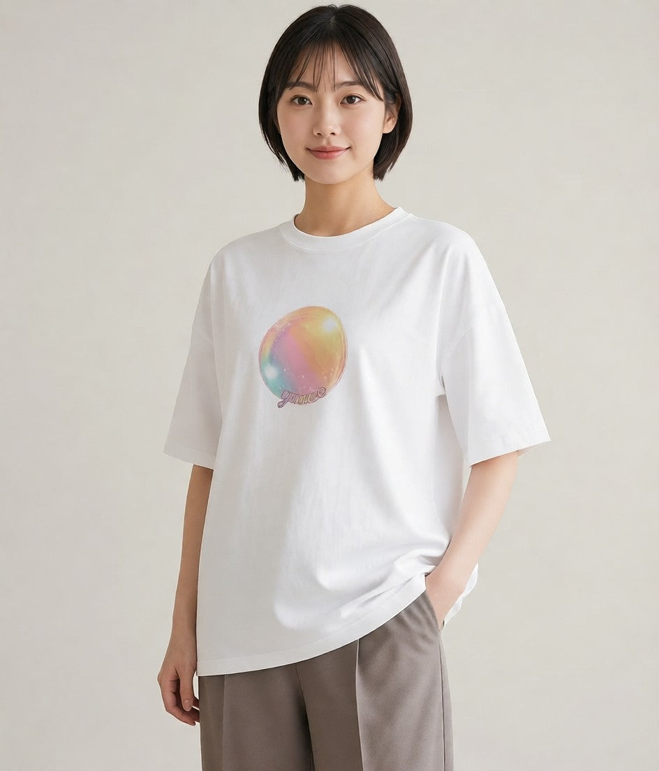 半袖Tシャツ レディース わたあめ 食べ物 フード イラスト 個性的 クリスマス 旅行 白T YMAZO