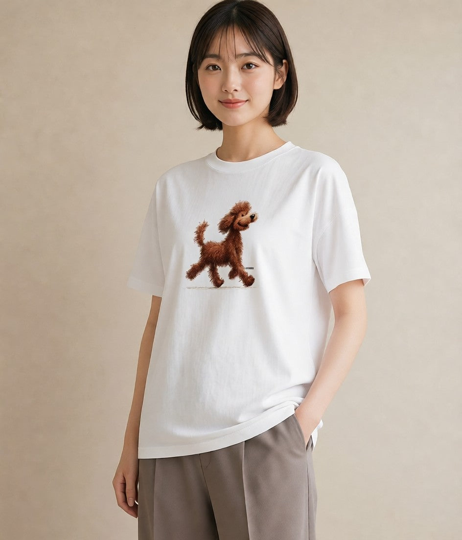 デザインTシャツ レディース トイプードル プードル 犬 いぬ イラスト シック 綿100 デート 白T YMAZO