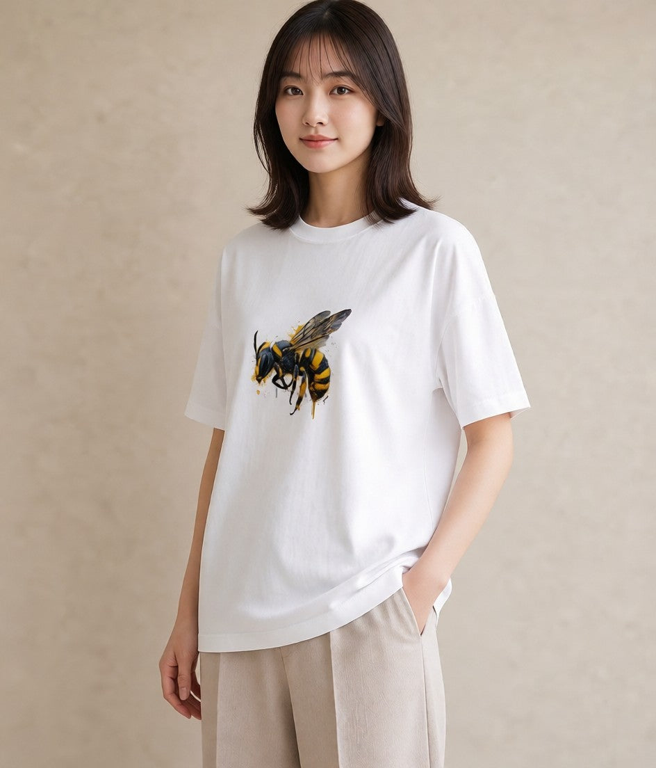 半袖Tシャツ レディース みつばち 昆虫 虫 イラスト こなれ感 姉妹 送別ギフト 白T YMAZO