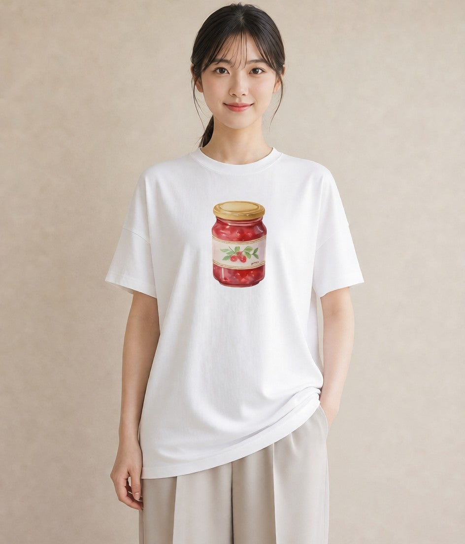 半袖Tシャツ レディース はちみつ 食べ物 フード イラスト きれいめ 普段着 週末コーデ 白T YMAZO