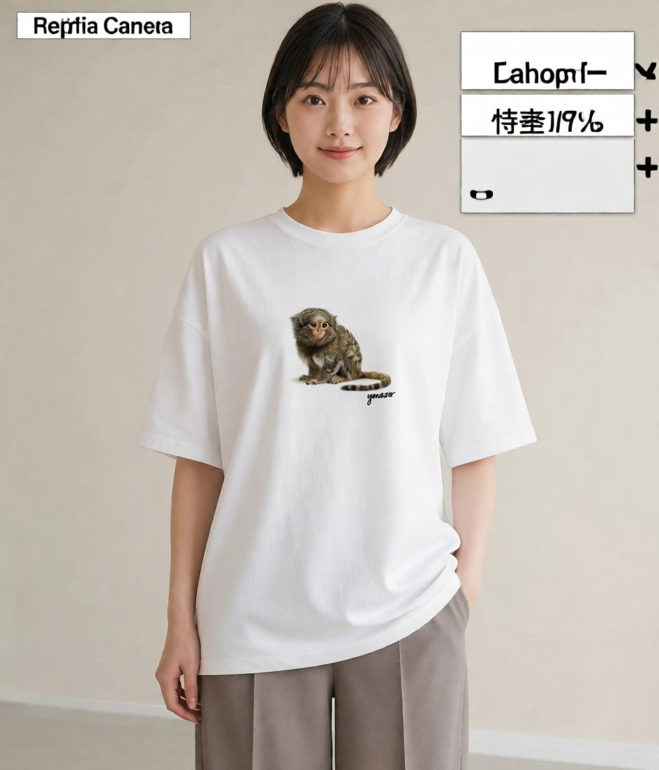Tシャツ レディース ロボロフスキー ペット 動物 イラスト ヴィンテージ風 通勤 在宅 白T YMAZO