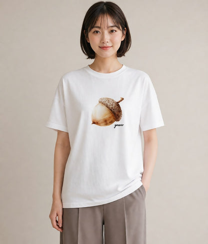 Tシャツ レディース 松ぼっくり 植物 ボタニカル イラスト シンプル お出かけ 普段着 白T YMAZO