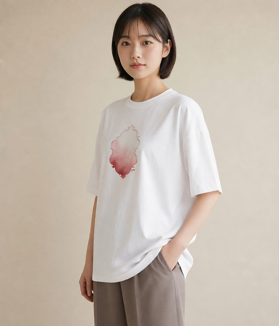 Tシャツ レディース レースハンカチ レース ハンカチ ナチュラル アンティーク イラスト アート風 カジュアルコーデ 買い物 白T YMAZO
